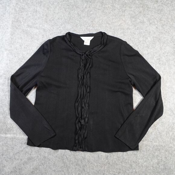 Misook Sweater Womens Medium? Ruffle Front Knit Cardigan Black - Picture 1 of 10